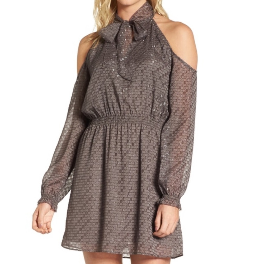 Cooper & Ella Cornelia Tie Dress Brown Metallic XS